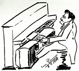 Enrico Caruso lírai énekes autokarikatúrája a zongorán alkotó: Enrico Caruso