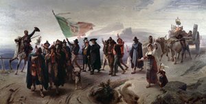 Risorgimento: „” Abruzzo régió csatolása az egyesített Olaszországhoz 1861-ben” (Abruzzo régió csatlakozása az egyesített Olaszországhoz 1861-ben) Enrico Gamba festménye (1831-1883) Méret: 104x207 cm Genes, Galleria d