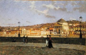 Rakpart a Pó-folyó mentén és a Grande Madre di Dio-templom, Torinó, 1882 alkotó: Enrico Reycend