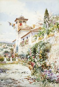 Andalúz ház és kert nyáron (ceruza és w/c) alkotó: Enrique Marin Higuero