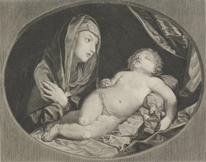 A Szűzanya keresztbe font karral a mellkasán, és az alvó csecsemő Krisztusra néz, in..., 1770-1834. alkotó: Ephraim Gottlieb Krüger