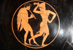 Drinking Cup, Kylix of Girl Dancing with Fiulying Fiulying, Padlás, Kr.e. 510 alkotó: Epikektos