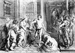 Keresztelő Szent János kivégzése, vésette Martin I van den Enden (fl. 1630-54)