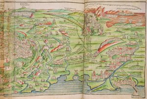 Jeruzsálem városának térképe Bernhard von Breydenbach (1440-97) „Zarándoklat a Szentföldön” című művéből