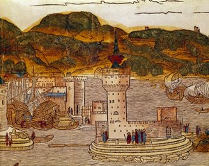 Candie kikötőjének (a mai Heraklion) látképe Krétán Page a „” peregrinatio in terram sanctam””” utazások könyvéből Bernard de Breydenbach (Breidenbach) (1454-1497) szentföldi zarándoklata után, illusztrálta: metszetei Erhard Re