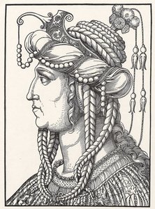 ""Roxelane szultána (Russelazie (a ruszin) vagy Hurrem (született: Anastasia Lisovska, 1500-1558 körül) a Csodálatos Szulejmán szultán feleségének portréja"" Erhard Schoen (1491-1592) fametszete, 153 körüli Gothagliches Múzeum