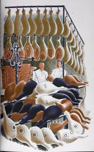 Kilátás egy hentesbolt belsejébe. alkotó: Eric Ravilious