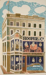 Autóbusz-építő, J. M. Richards „High Street” illusztrációja, a Curwen Press, pub. Országélet, 1938 alkotó: Eric Ravilious