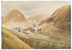 Corn Stoks and Farmsteads – Hill Farm, Capel-y ffin, Wales, 1938 alkotó: Eric Ravilious