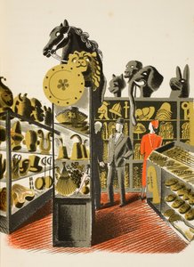 Színházi jelmez- és kellékkölcsönző üzlet, illusztráció J.M. Richards "High Street" című művéből, a Curwen Press nyomdája, a Country Life kiadása, 1938. alkotó: Eric Ravilious