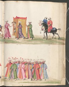 Fent: Menyasszonyi menet a függönnyel eltakart menyasszonnyal. alkotó: Erich Lessing