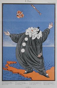 Benito Mussolini (1883-1945) karikatúrája a „Simplicissimus” folyóiratból. 1926. február 8. (színes litó) alkotó: Erich Schilling