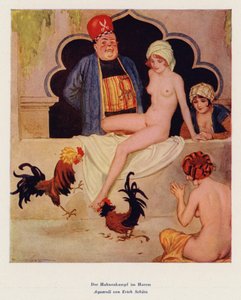 Kakasviadal a háremben (akvarell) alkotó: Erich Schutz