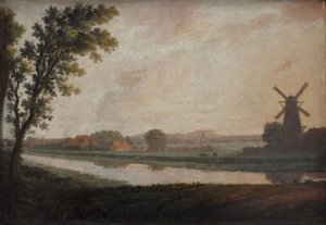 Táj Koppenhágán kívül a Frederiksberg templommal és a palotával a távolban alkotó: Erik Pauelsen