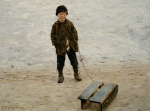 Briskeby fiú szánkóval