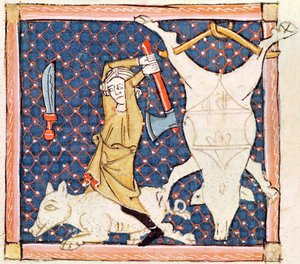 Fol.59v December: Disznóölés (pergamen)