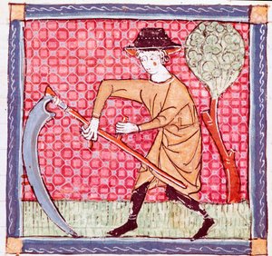 Június: sarlót tartó paraszt. Miniatűr a „Breviaire d