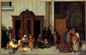 A római Szent Péter-bazilika gyóntatószéke, Emile Ernest Hillemacher (1818-1887) húsvétvasárnapi festménye 1847 V. 0,68x1,05 m Párizs, Musee d