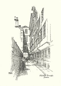 Old London: Temple Lane (litográfia) alkotó: Ernest (after) Coffin