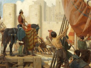 Robert, Gloucester grófja, 1116-ban építi a bristoli kastély nagy várát (olaj, vászon)