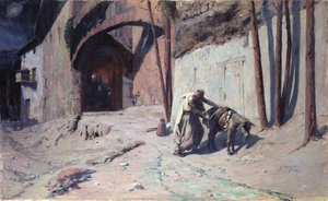 A repülés Egyiptomba vagy: József csomagot rak a szamarára, 1894 alkotó: Ernest Georges Berges