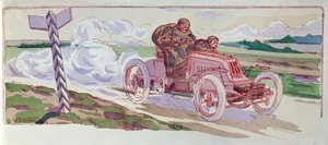 Henri Fournier Mors-jában a Párizs-Berlin rallyn versenyzett 1901-ben, 1910 körül