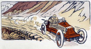Renault autó Párizs-Bécsben 1902 Ernest Montaut (1878-1909) rajza.
