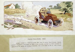 A Párizs - Toulouse verseny 1900-ban, Ernest Montaut (1878-1909) rajza.