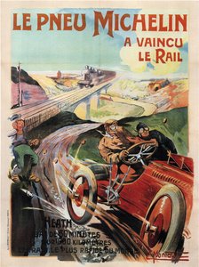 Panhard et levassor versenyautó, amelyet jószág hajt - Michelin gumiabroncsok (Pneu) - Montaut, Ernest (1879-1909) - 1905 - Színes litográfia - Magángyűjtemény