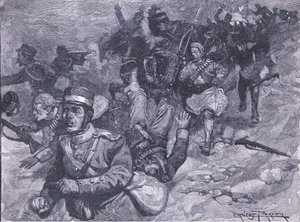 A görögök repülése Larissában, illusztráció Cassells Anglia története, 1900-as évek alkotó: Ernest Prater