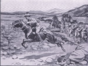 A testőr elfogása: Batemans hadnagy merész rajtaütés, illusztráció az After Pretoria: The Guerilla War, 1902-ből alkotó: Ernest Prater