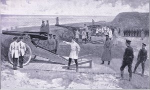 Port Arthur befektetése. Az orosz kikötőt őrző kikötők egyikében a Cassells Az orosz-japán háború története, 1. kötet, 1900 körüli kötet illusztrációja alkotó: Ernest Prater