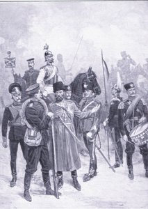 Orosz katonák típusai, illusztráció: Cassells Az orosz-japán háború története, 1. kötet, 1900 körül alkotó: Ernest Prater