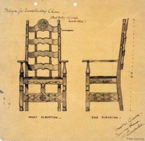 Design for Sanctuary Chair, 1905-25 körül (toll- és tintamosás papíron)
