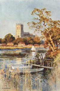 Christchurch Priory a Wick Ferrytől (színes litho) alkotó: Ernest William Haslehust