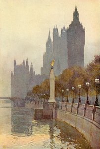 Parlament házak a rakpartról (színes litó) alkotó: Ernest William Haslehust