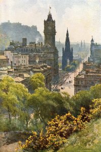 Princes Street a Calton Hilltől (színes litó) alkotó: Ernest William Haslehust