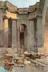 River Steps, Waterloo híd (színes litó) alkotó: Ernest William Haslehust