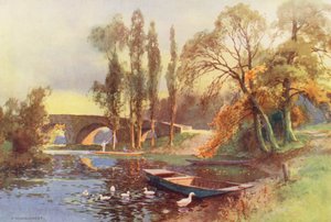 Temze folyó: Chertsey Bridge (színes litográfia) alkotó: Ernest William Haslehust