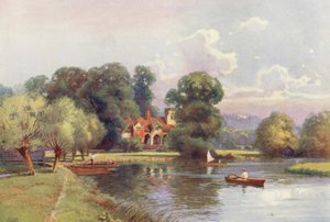 Temze folyó: Medmenham Abbey (színes litográfia) alkotó: Ernest William Haslehust