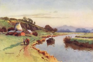 Temze folyó: Sutton Bridge (színes litográfia) alkotó: Ernest William Haslehust