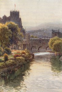 Kilátás a North Parade hídról, Bath (színes litho) alkotó: Ernest William Haslehust