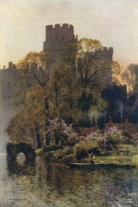 Warwick-kastély a folyó felől (színes litho) alkotó: Ernest William Haslehust