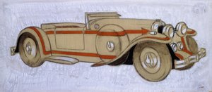 Illusztráció, amely egy 1924-es Delage-t ábrázol Letourneur et Marchand kocsiszínével alkotó: Ernst Deutsch-Dryden