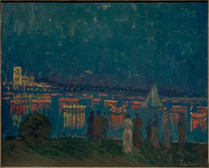 Lampionkorso az Außenalster-tavon, háttérben az Uhlenhorster Fährhaus