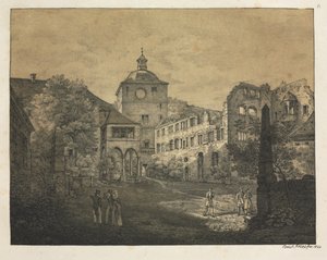 Hat kilátás a heidelbergi kastélyra: Kastélyterasz alkotó: Ernst Fries