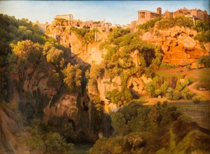 A tivoli-i vízesések a Ponte Lupo-val, a Vesta-templommal és a Szibilla-templommal
A tivoli-i vízesések a Ponte Lupo-val, a Vesta-templommal és a Szibilla-templommal