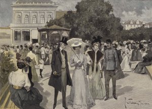 A franzensbadi zenepavilon előtt alkotó: Ernst Heilemann