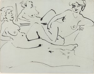 Dodo és egy idősebb nő a tükör előtt fekve, 1909. alkotó: Ernst Ludwig Kirchner