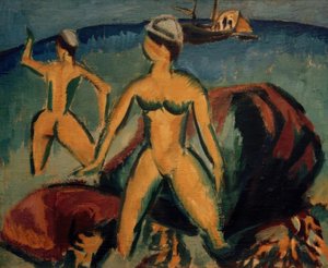 Fürdőzők (Fehmarn) alkotó: Ernst Ludwig Kirchner